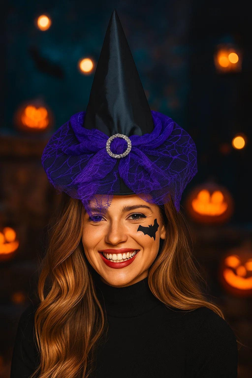 Adult Halloween Mesh Veil Witch Hat
