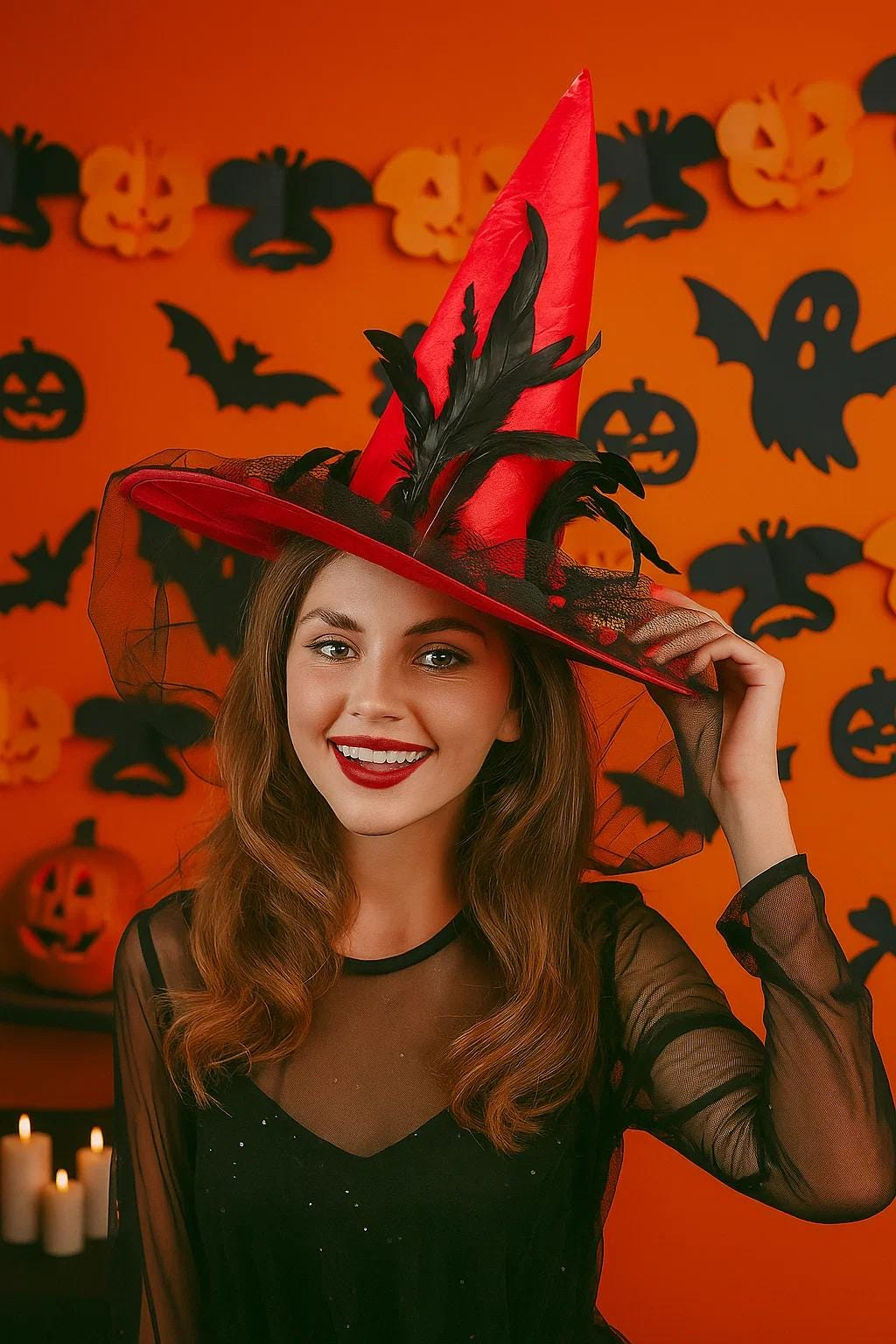 Gothic leaf appliqué witch hat