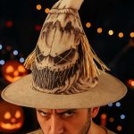 Retro beige Halloween scarecrow witch hat